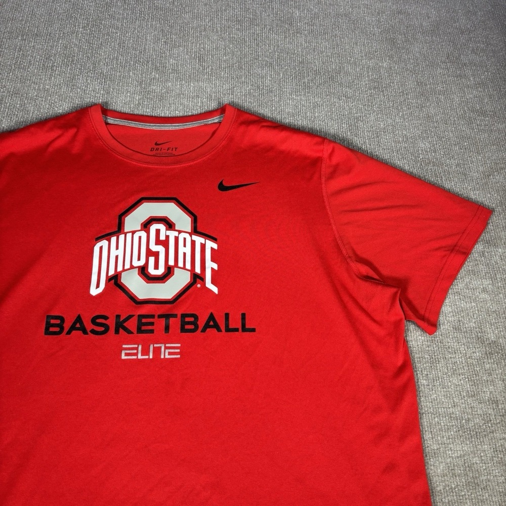 Nike Ohio State Buckeyes Basketball Shirt Mens XL Short‎ Shirt Red Dri Fit Logo